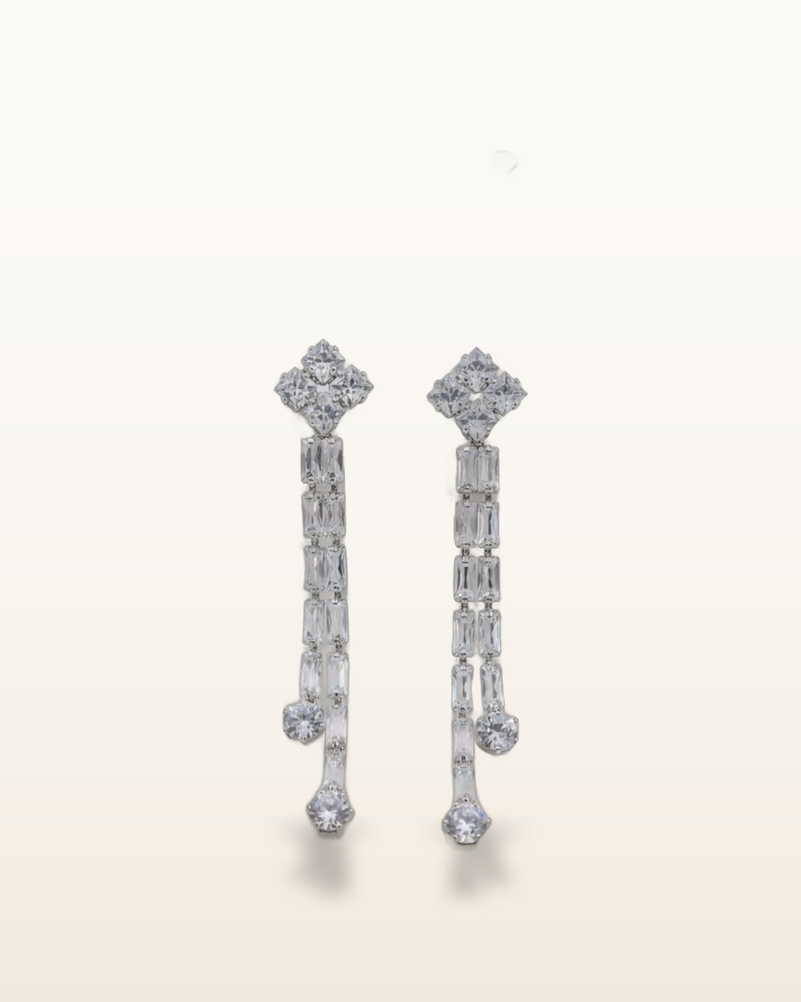 Luna Zircon Cascade Long Drop Earrings, photographed against a plain background