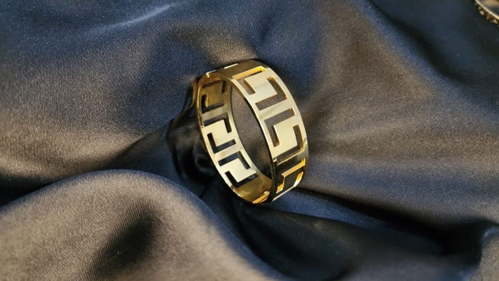 Gold plated Geometric Anti-Tarnish Bangle (1inch), photographed against a plain background