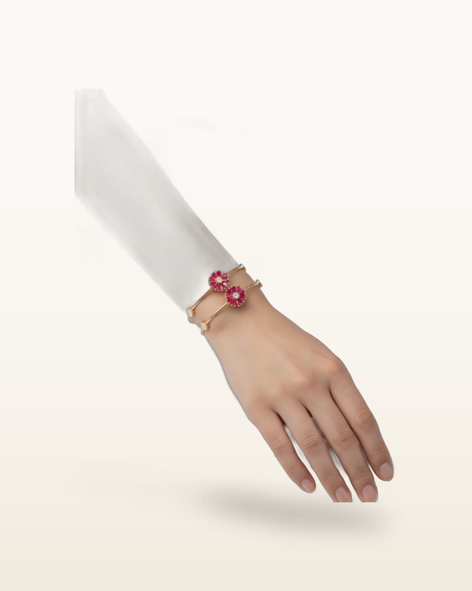 Anti-tarnish Floral Ruby Bangles (Pair) — detail view 3