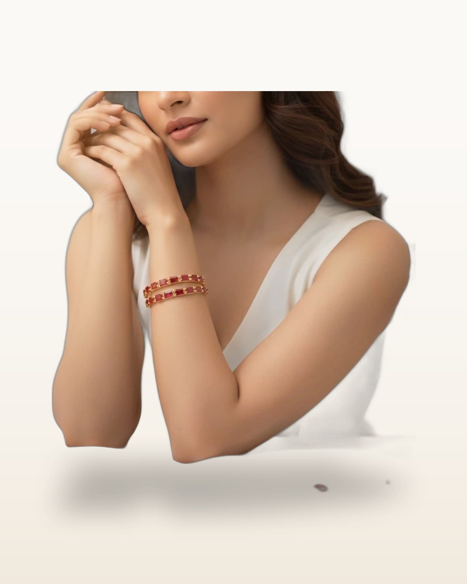 Red Adjustable Zircon Bangle Pair – Anti-Tarnish Finish — detail view 3