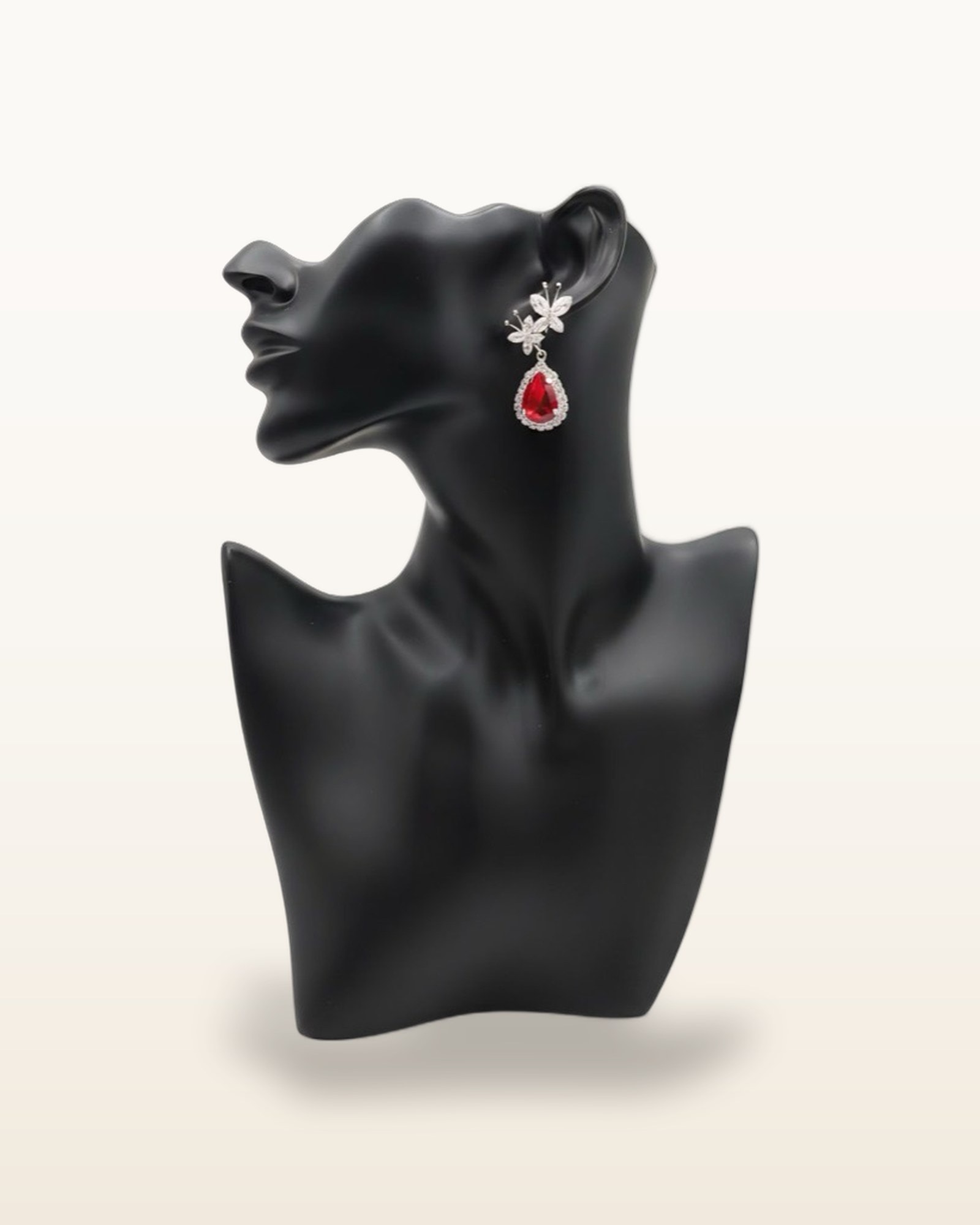 Ruby-zircon Flutter Drop Earrings — detail view 2