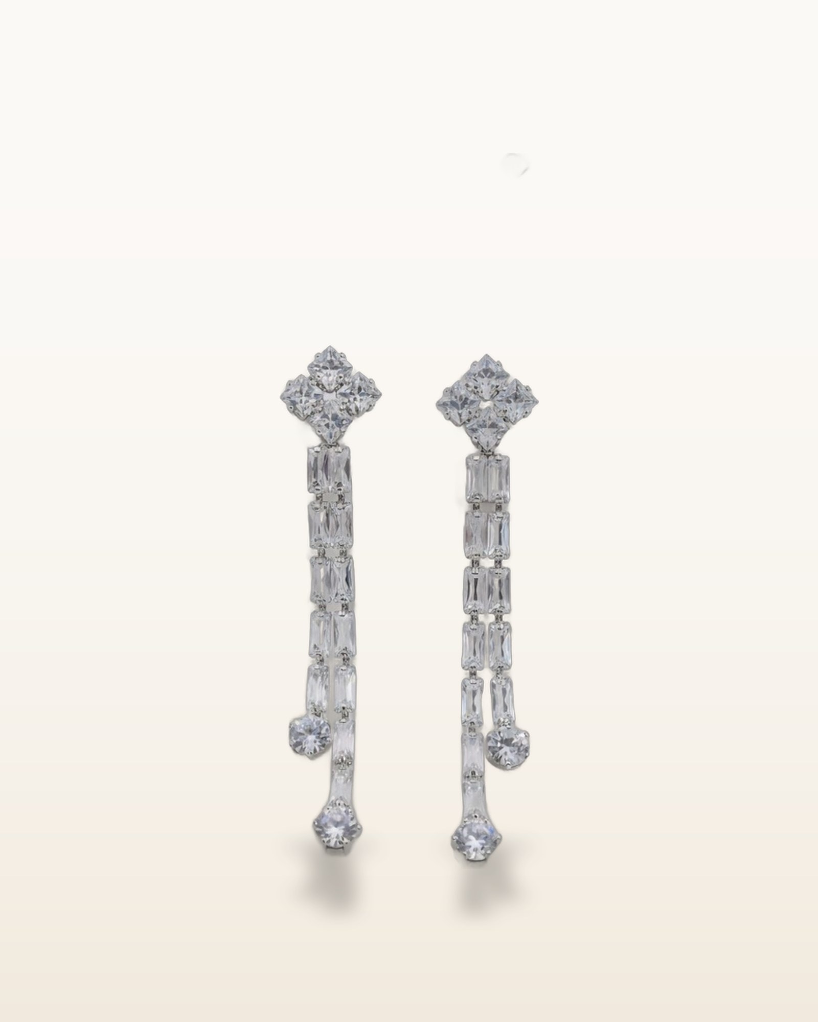 Luna Zircon Cascade Long Drop Earrings, photographed against a plain background