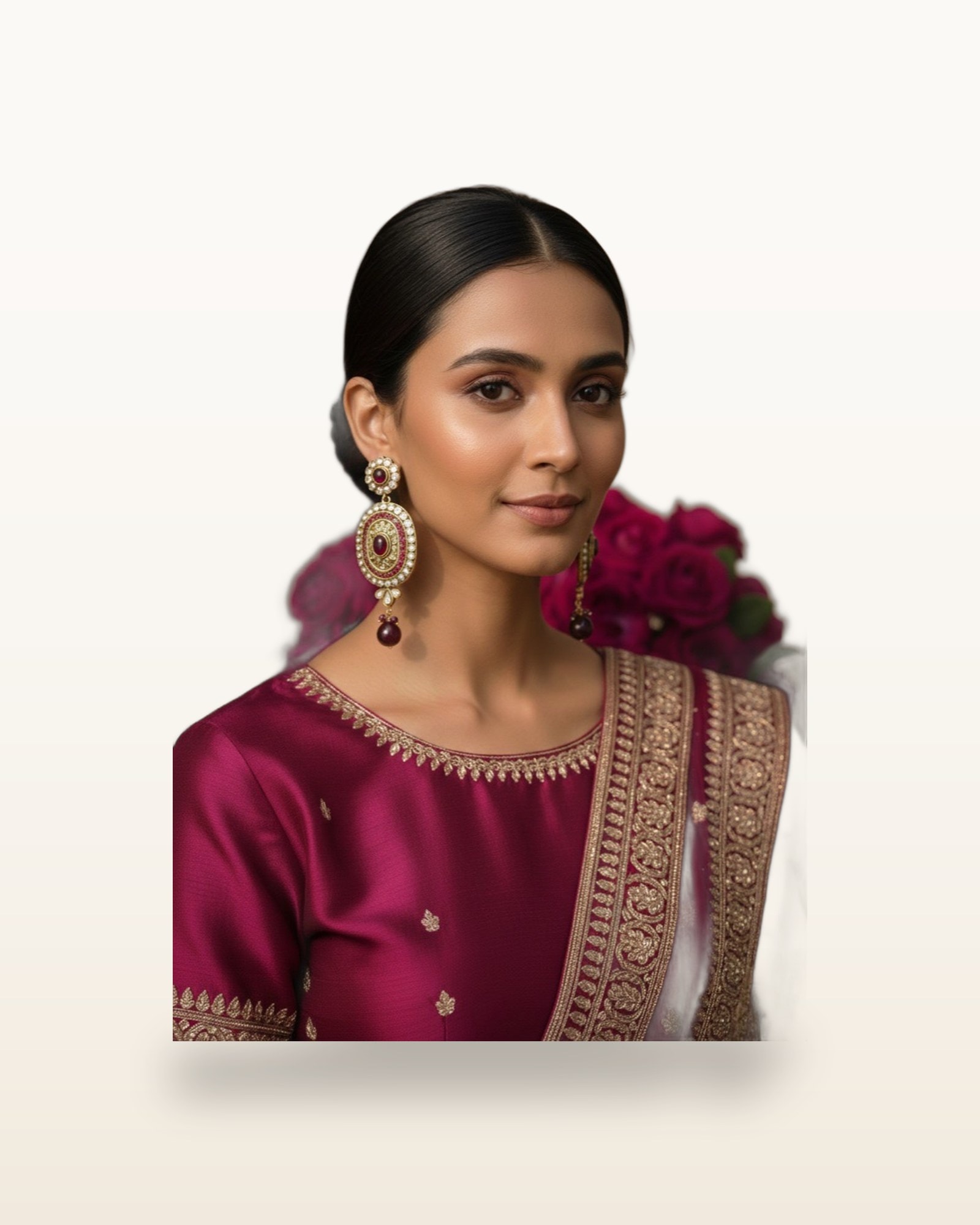 Royal Noor Red Kundan Statement Earrings — detail view 2