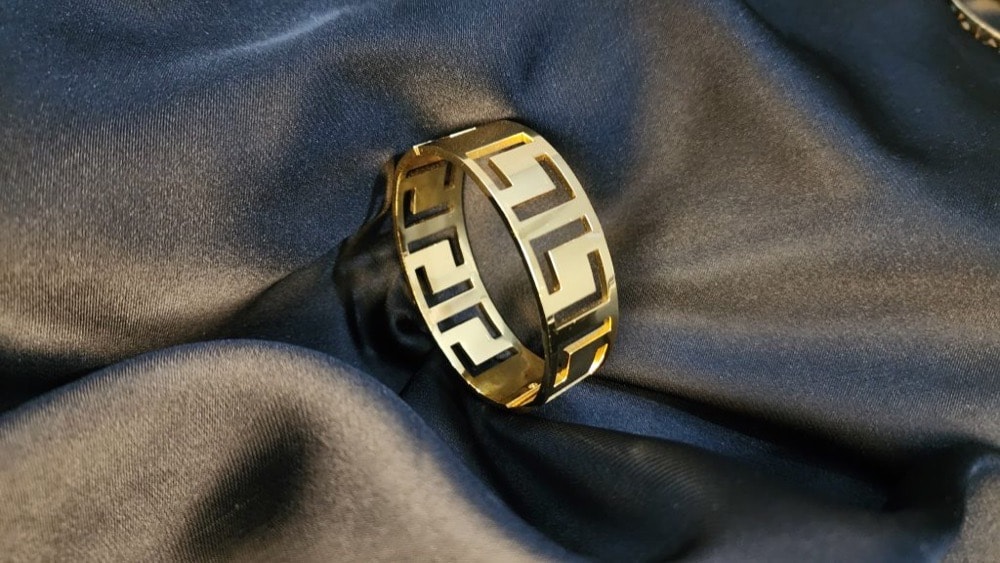 Gold plated Geometric Anti-Tarnish Bangle (1inch), photographed against a plain background
